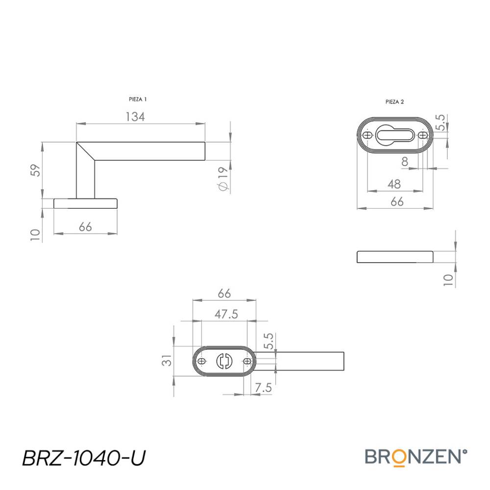 Manija DB recta acero inox bat angosto universal BRZ - Imagen 2